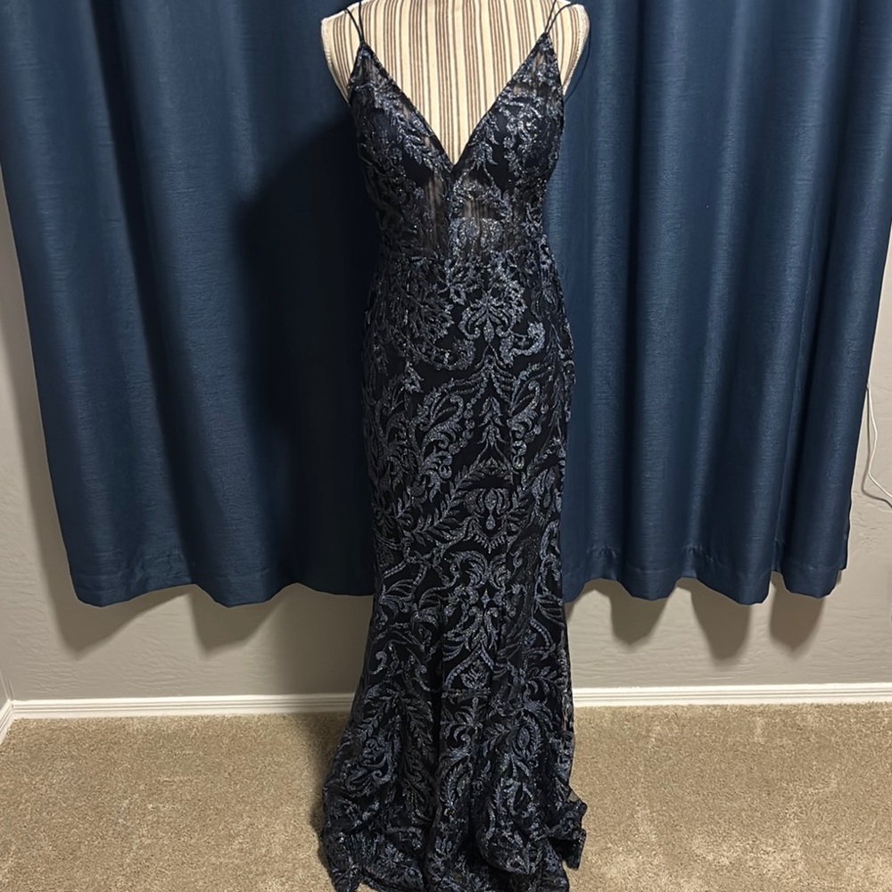 Blue Sleeveless V-Neck Maxi Gown
